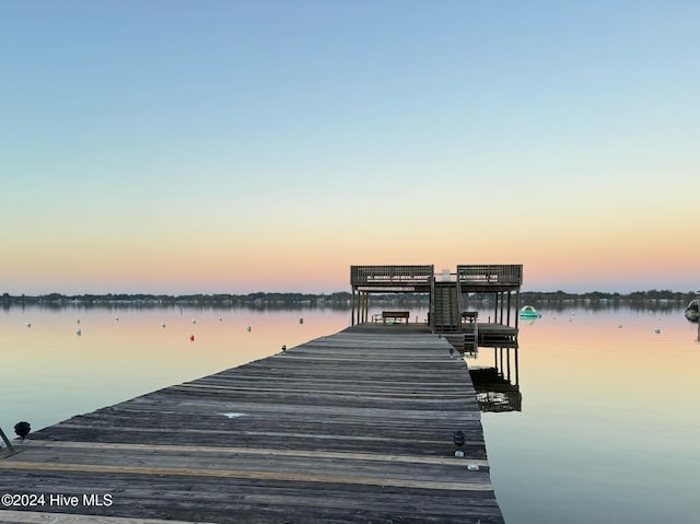 view of dock with a water view