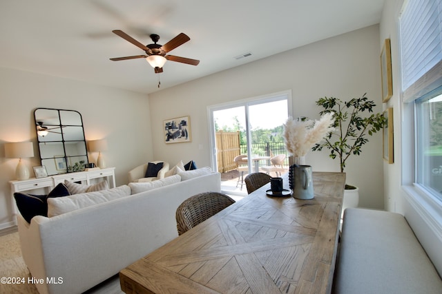 dining area with a ceiling fan