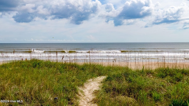 view of water feature with a beach view