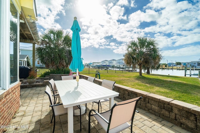 view of patio / terrace with a water view