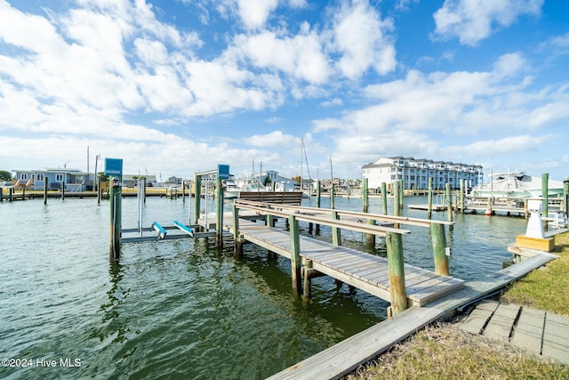 dock area with a water view