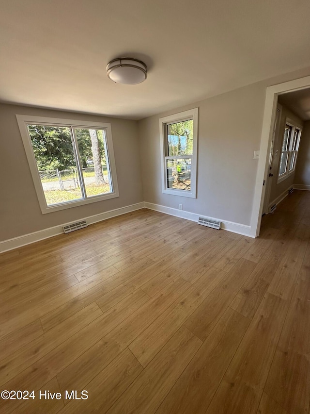 empty room with light hardwood / wood-style flooring and a wealth of natural light