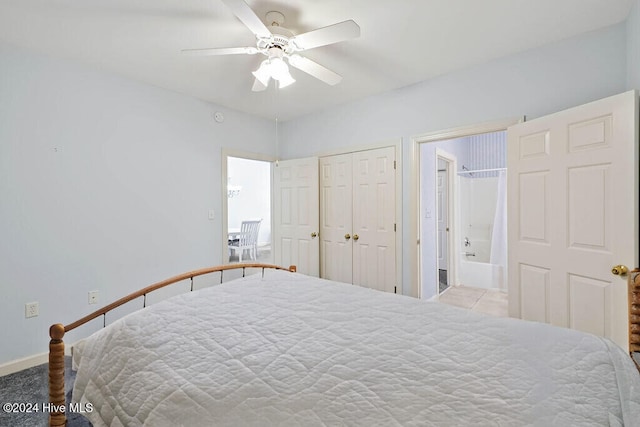 bedroom with a closet and ceiling fan