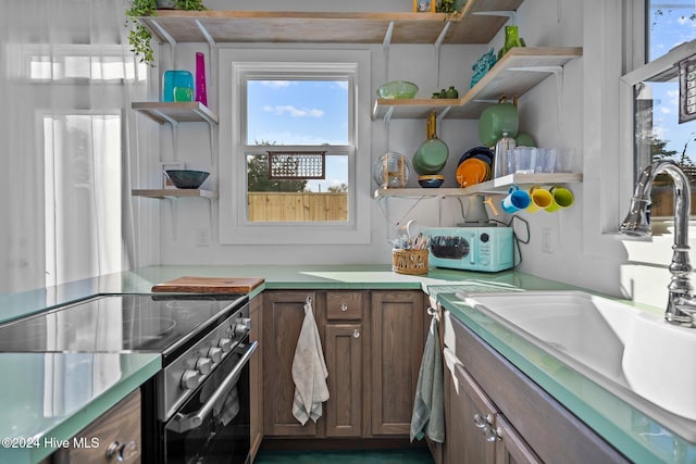 kitchen featuring high end range and sink