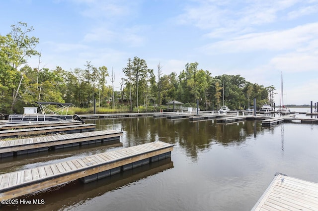 view of dock featuring a water view