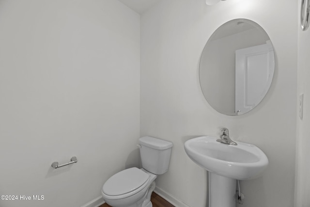 bathroom with wood-type flooring and toilet