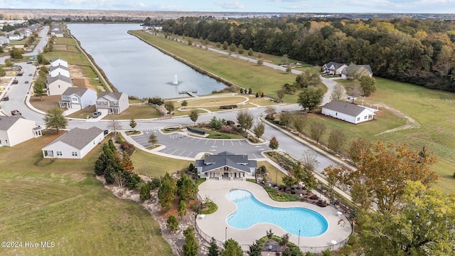 aerial view featuring a residential view and a water view