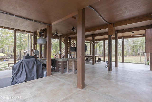 view of patio / terrace with ceiling fan and area for grilling