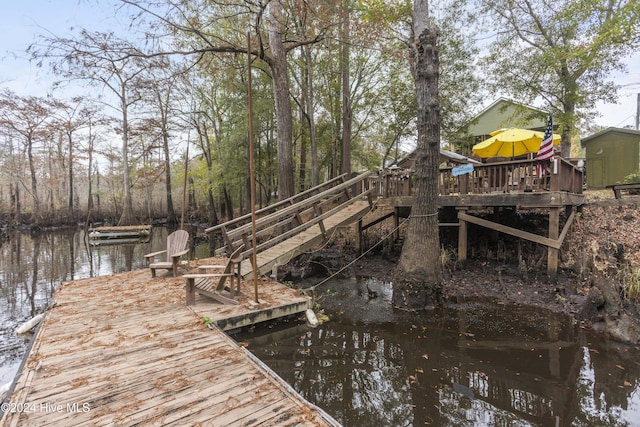 dock area featuring a water view