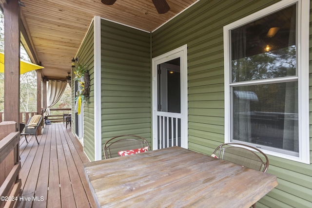 wooden terrace with ceiling fan