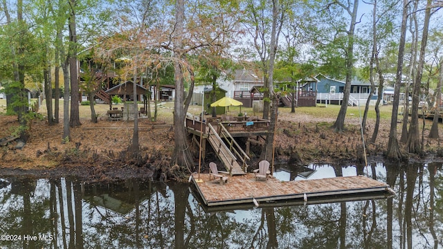 dock area featuring a deck with water view