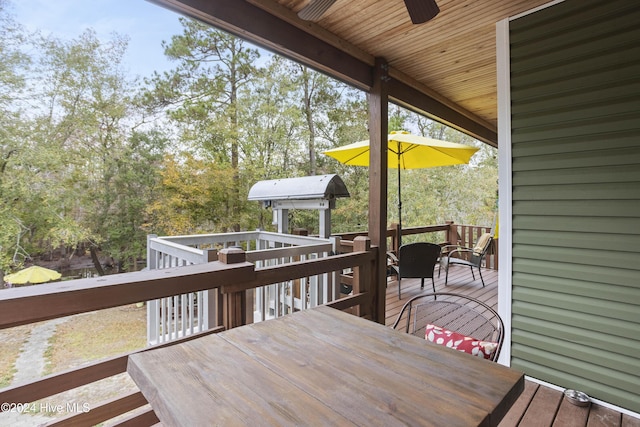 wooden terrace with ceiling fan