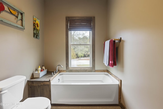 bathroom featuring a washtub and toilet