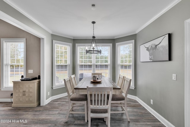 dining space with dark wood-type flooring and a healthy amount of sunlight