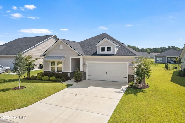 craftsman-style house with a front yard and a garage