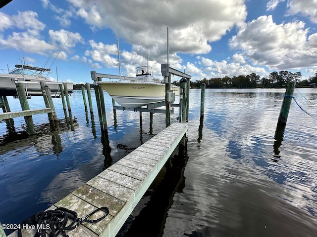 view of dock with a water view