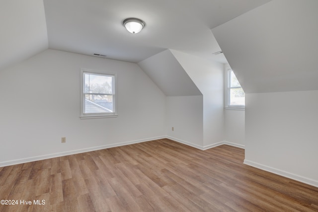 additional living space featuring light hardwood / wood-style floors, lofted ceiling, and a wealth of natural light