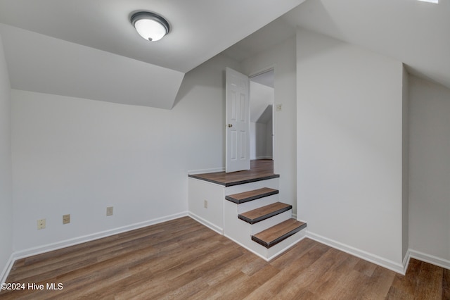 interior space with wood-type flooring and lofted ceiling