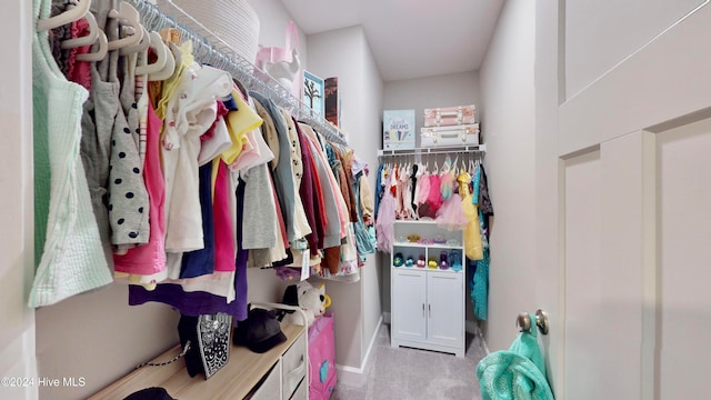 spacious closet with light carpet