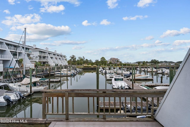 view of dock featuring a water view