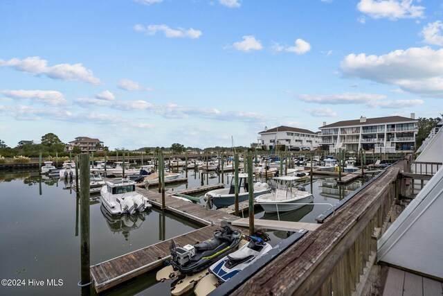 view of dock with a water view