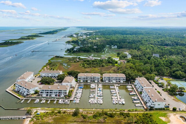 aerial view featuring a water view