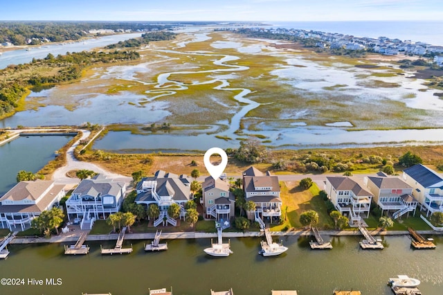 bird's eye view featuring a water view