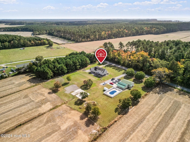 birds eye view of property featuring a rural view