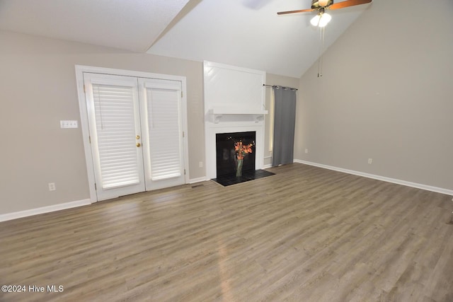 28 Winders Crk, Rocky Mount, NC 27804 - unfurnished living room with lofted ceiling, ceiling fan, light wood finished floors, baseboards, and a fireplace with flush hearth