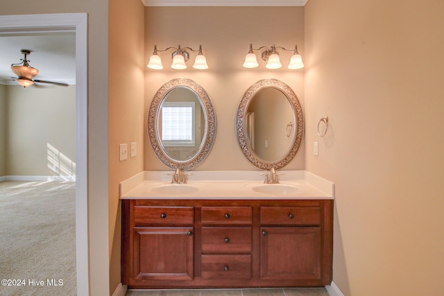 bathroom with vanity and ceiling fan