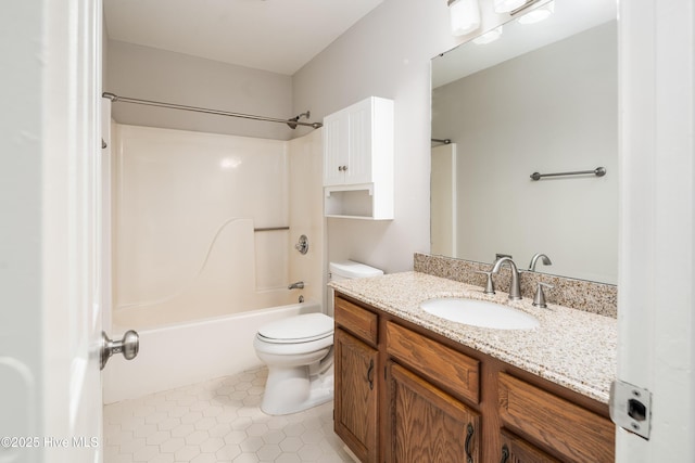 full bath with vanity, toilet, and shower / bathtub combination