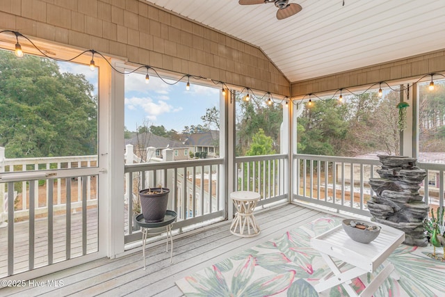 wooden deck with ceiling fan