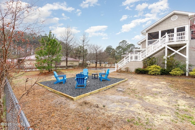 view of play area featuring a fire pit