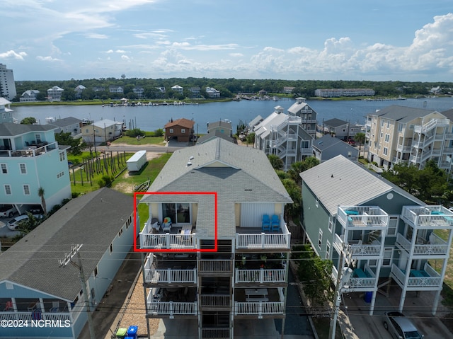 aerial view with a water view