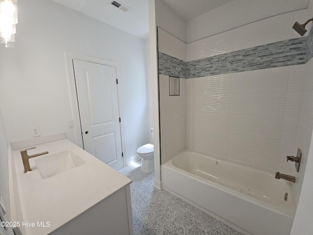 109 Old Village Ln, North Topsail Beach, NC 28460 - full bath with speckled floor, toilet, vanity, shower / bathtub combination, and baseboards