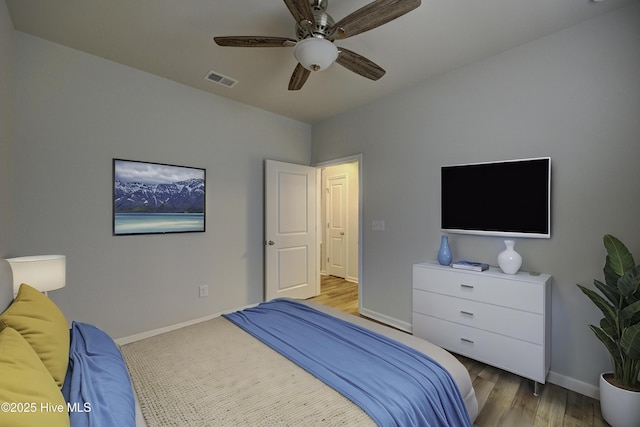 bedroom featuring ceiling fan and light hardwood / wood-style floors