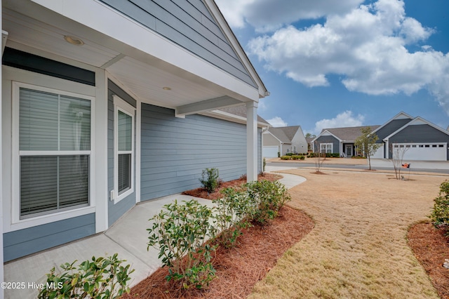 view of yard with a garage