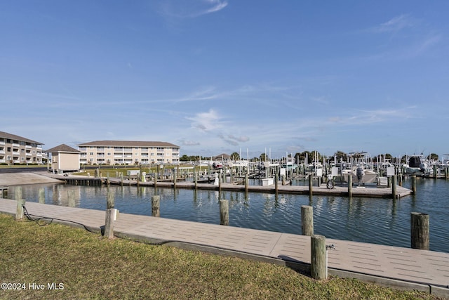 view of dock with a water view