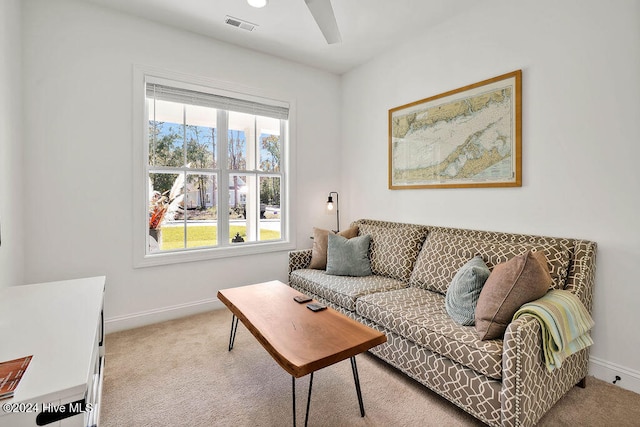 living room with light carpet