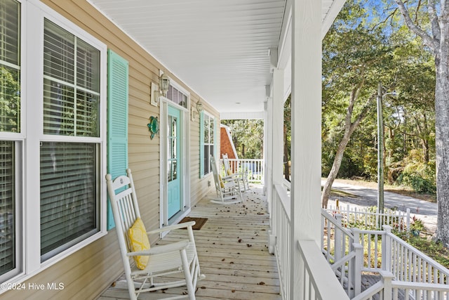 deck featuring a porch