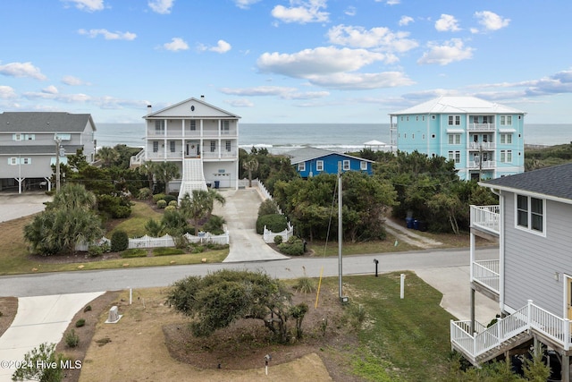 exterior space with a water view