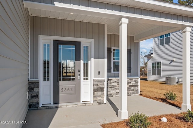 entrance to property featuring central AC