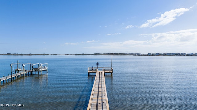 view of dock with a water view