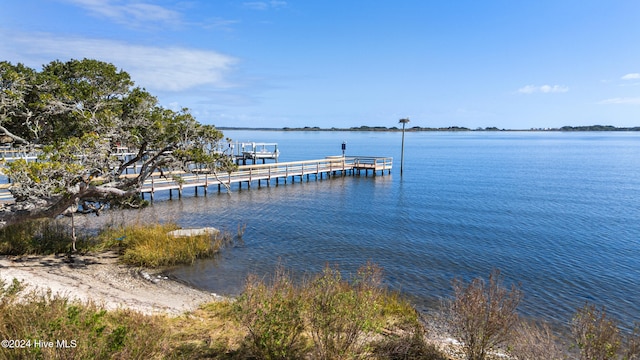 view of dock featuring a water view