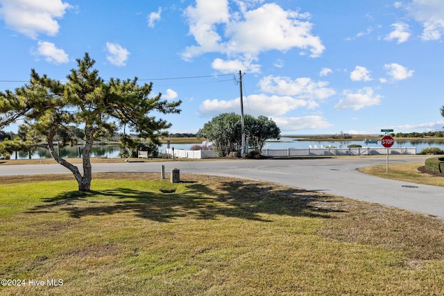 view of yard with a water view