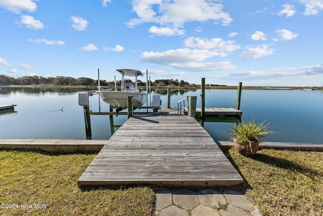 view of dock with a water view