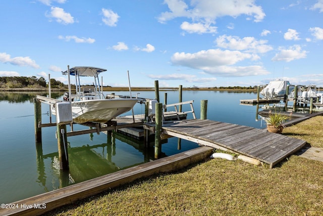 dock area featuring a water view