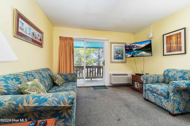 living room featuring carpet floors and a wall unit AC