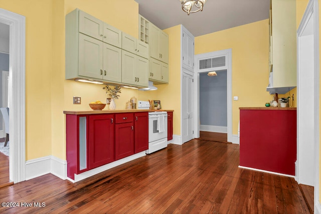 kitchen with dark hardwood / wood-style floors and electric stove