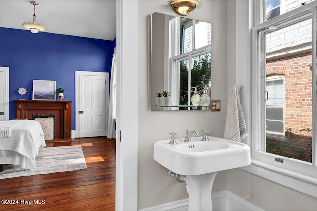 bathroom with wood-type flooring